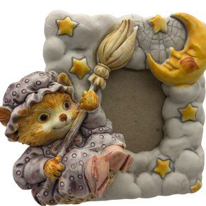 Vtg Sansco 3D Musical Photo Frame Kitty Anthropomorphic Moon Its A Small World
